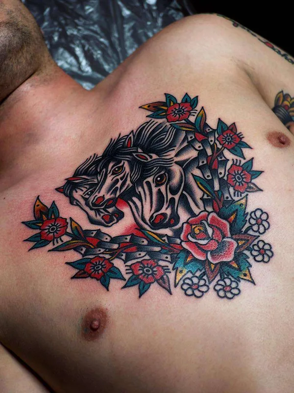 male color neo traditional tattoo auf chest #21951 | Tätowierer Electric Martina