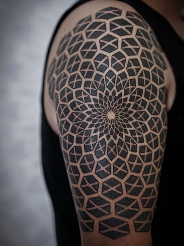 black geometric tatuaje en full sleeve #27088 | Tatuador Corey Divine