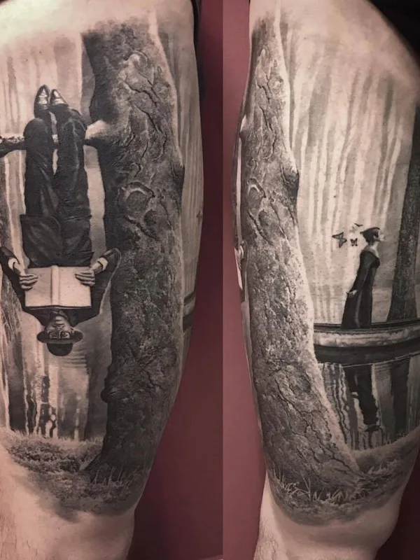 black and grey realism tattoo on thigh #23669 | Tattoo Artist Matteo Pasqualin