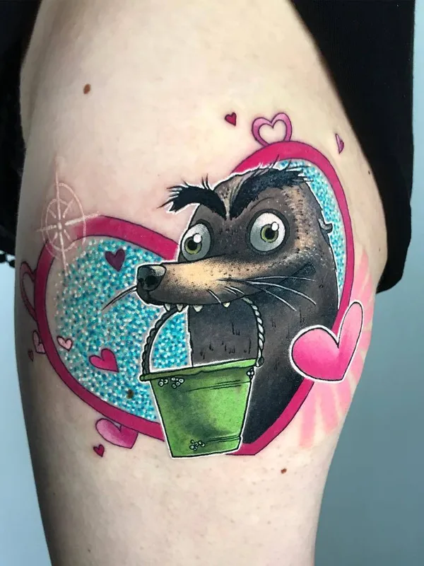 color cartoon tattoo on thigh #24789 | Tattoo Artist Brent Goudie