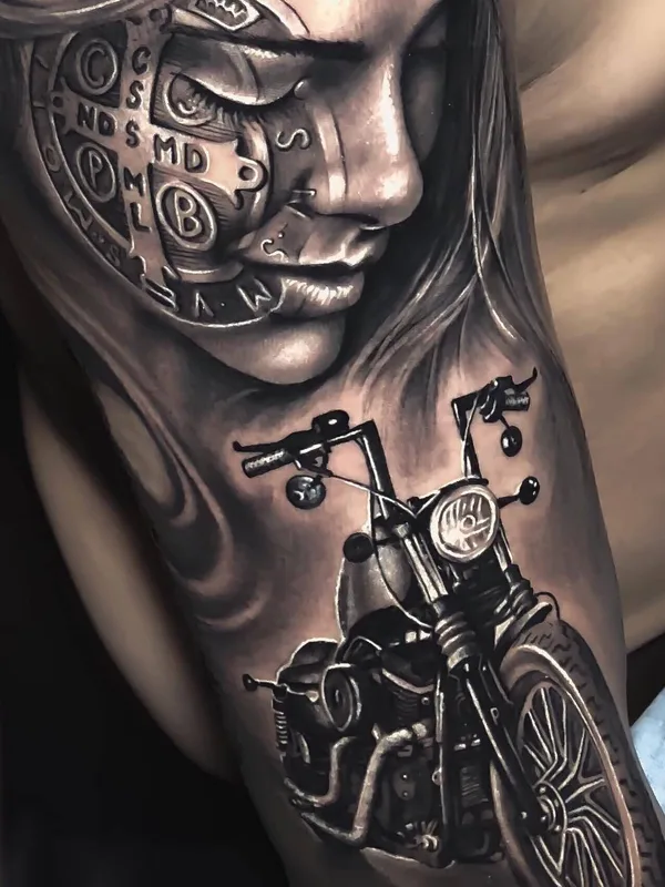 black and grey realism tatouage sur full sleeve #23321 | Artiste tatoueur Samurai Standoff
