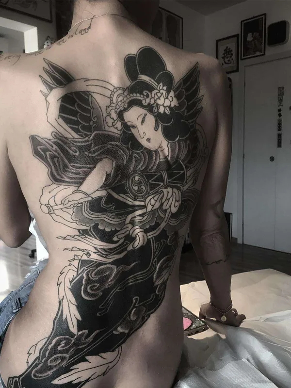 black and grey japanese tattoo on full back #22628 | Tattoo Artist Lupo HoriOkami