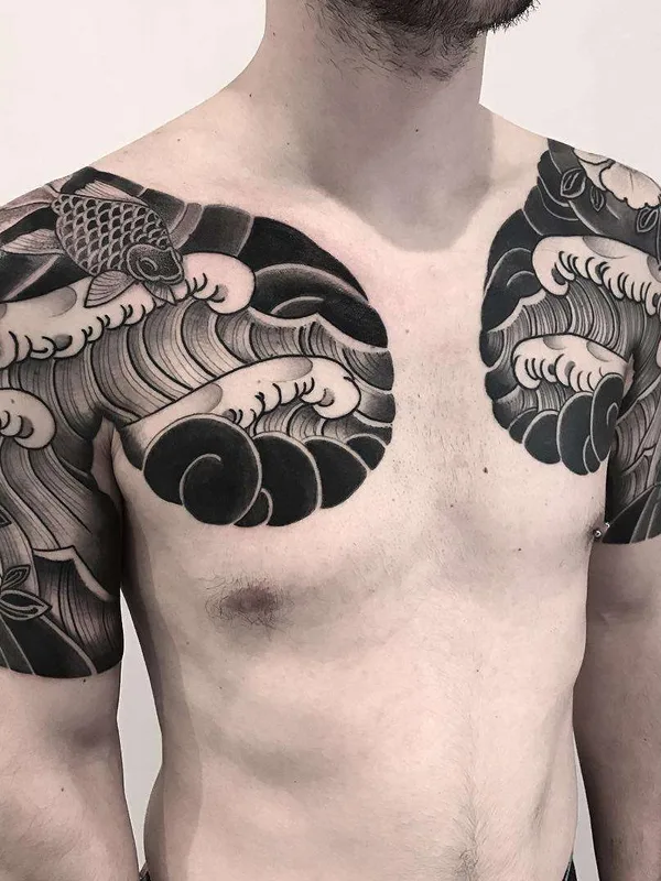 male black and grey japanese tattoo on chest #22630 | Tattoo Artist Lupo HoriOkami