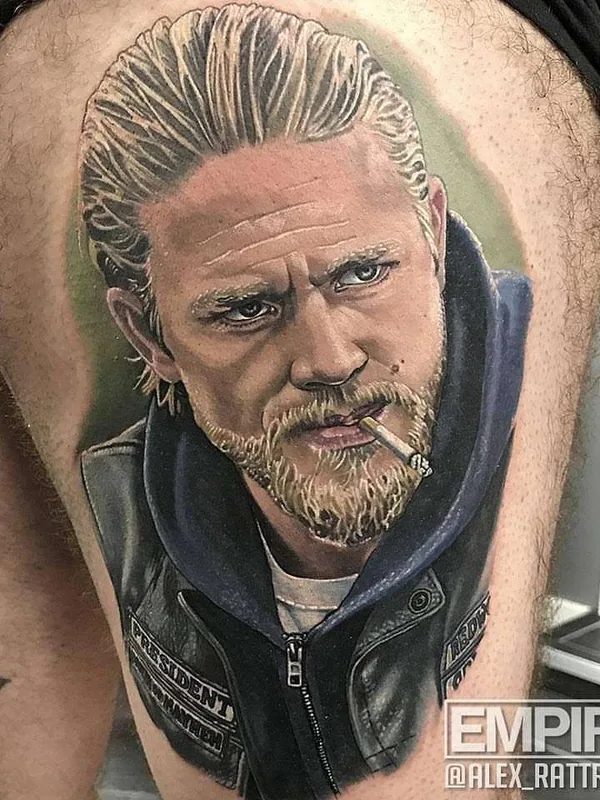 male color realism tatouage sur thigh #22550 | Artiste tatoueur Alex Rattray