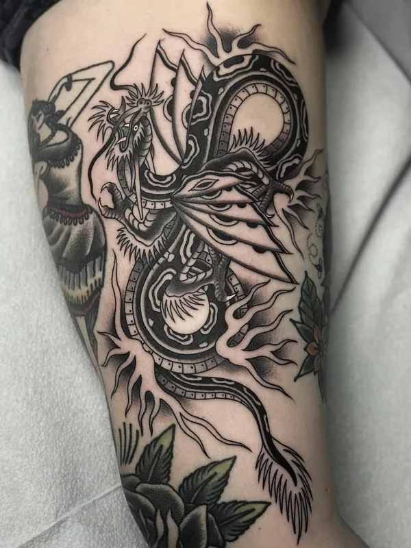 black and grey neo traditional tattoo on forearm #23583 | Tattoo Artist Javier Betancourt