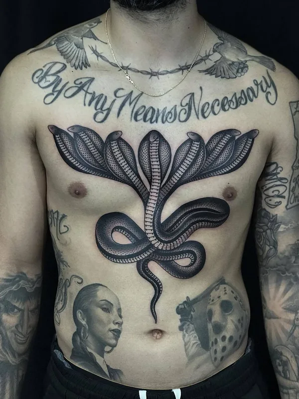 male black and grey black and grey tattoo on chest #23584 | Tattoo Artist Javier Betancourt
