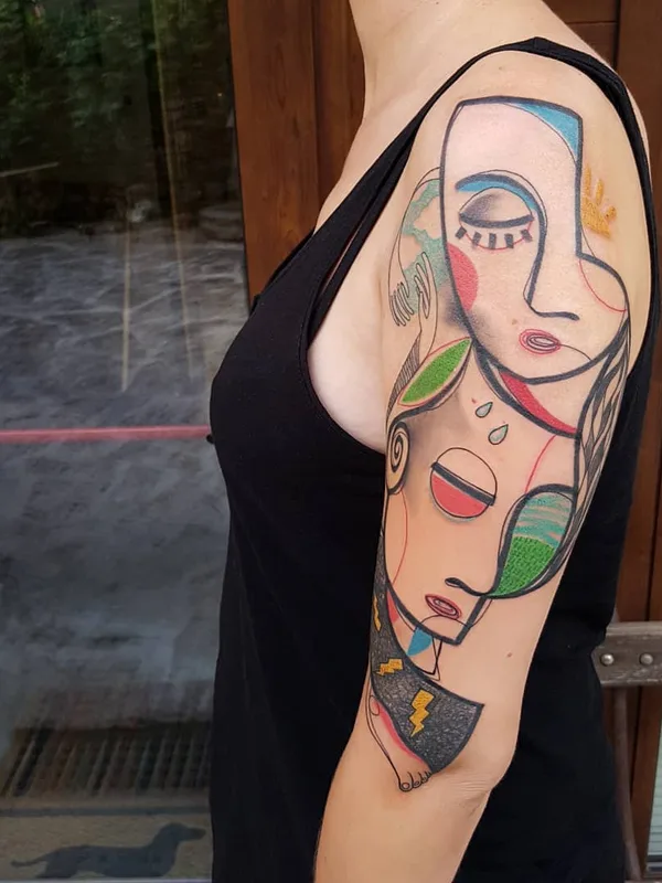 female color abstract tattoo on full sleeve #23081 | Tattoo Artist Matteo Cascetti