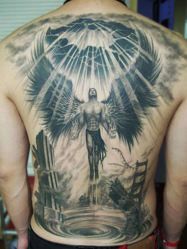 male black and grey realism татуировка на full back #22461 | Тату мастер Heng Yue（岳阳新刺客)