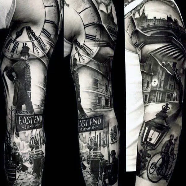 black and grey realism tattoo on full sleeve #23673 | Tattoo Artist Matteo Pasqualin