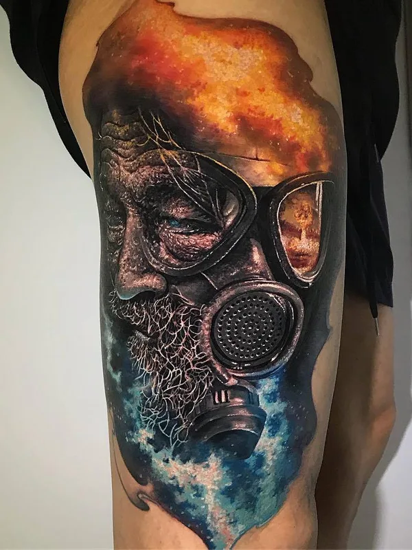color realism tattoo on thigh #25146 | Tattoo Artist Chris Mata'afa