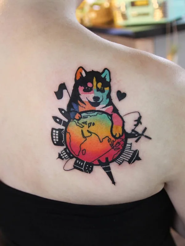 female color illustrative tattoo auf shoulder blade #25806 | Tätowierer Polyc SJ / 상진