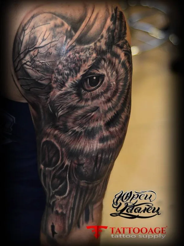 black and grey realism tattoo on full sleeve #23387 | Tattoo Artist Юрец Удалец