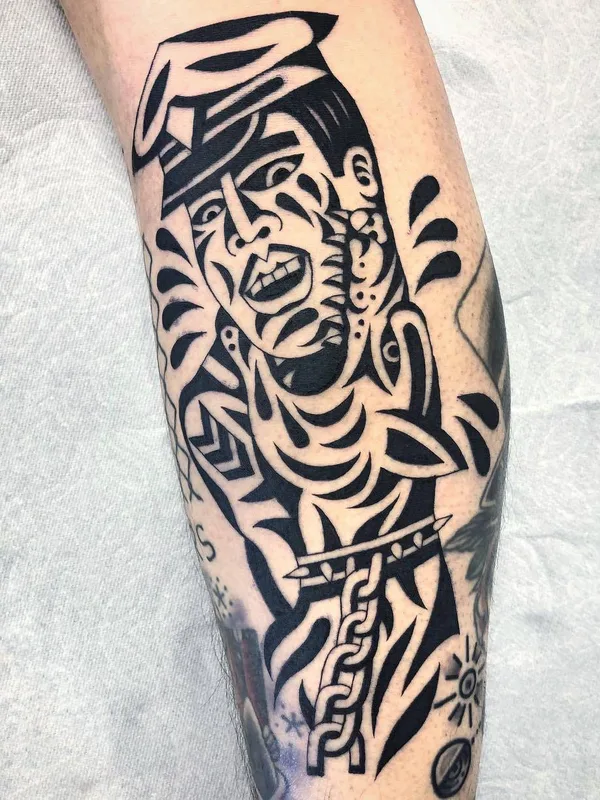 black blackwork tattoo on calf #26817 | Tattoo Artist Luxiano 31