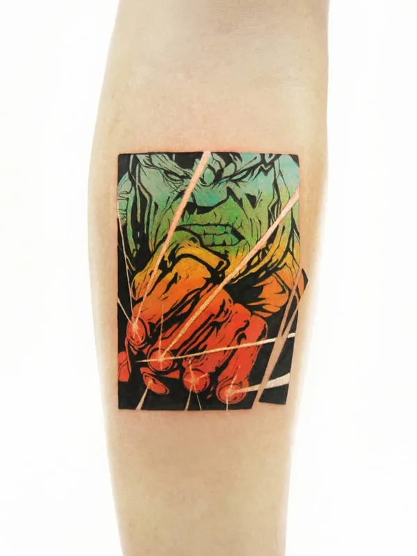 color pop art tattoo auf calf #25815 | Tätowierer Polyc SJ / 상진