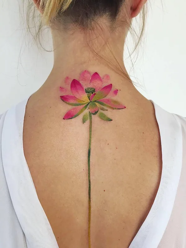 female color watercolor, botanic Tatuaggio su back #25873 | Tatuatore Pis Saro