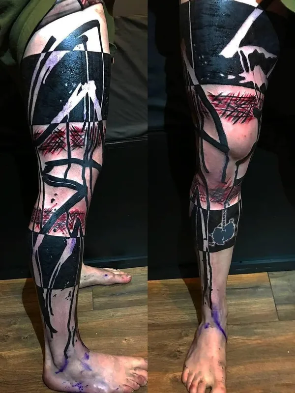 black and grey abstract tatuaje en full leg #26697 | Tatuador Yonah Krank