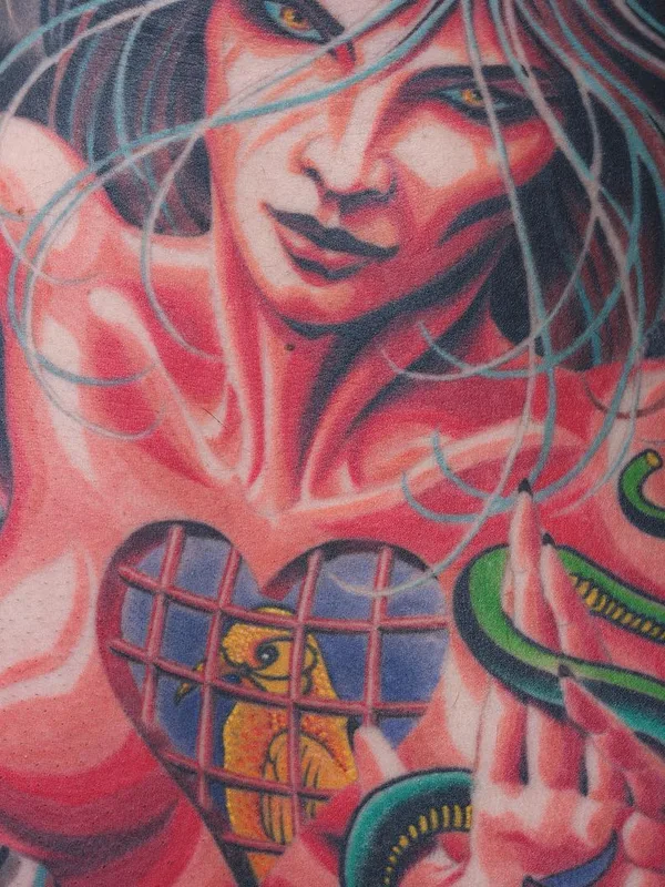 female color illustrative tattoo on chest #26486 | Tattoo Artist Adrian Lee