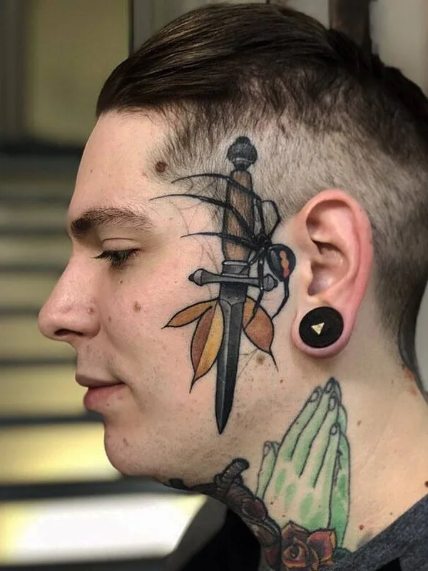 male color traditional Tatuagem em face #26624 | Tatuador Friedrich Übler
