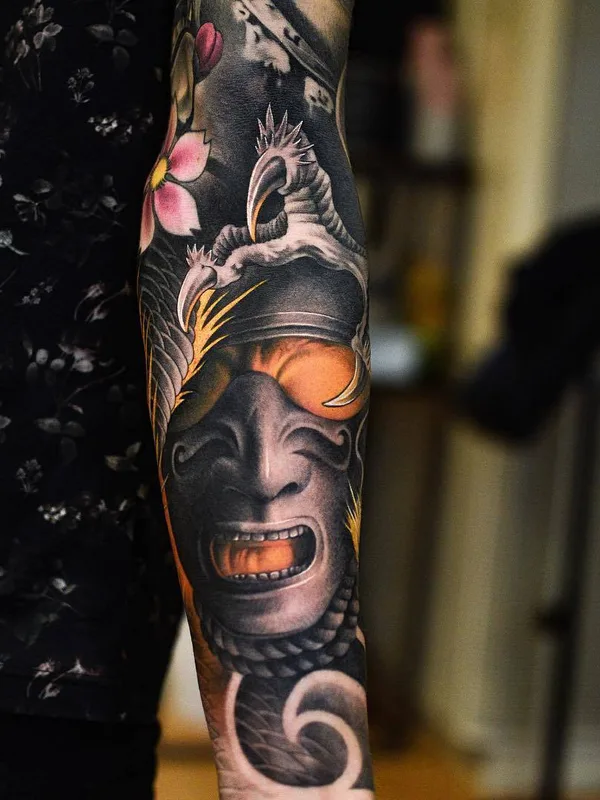 black and grey japanese tatouage sur full sleeve #26919 | Artiste tatoueur Martin Sjöberg