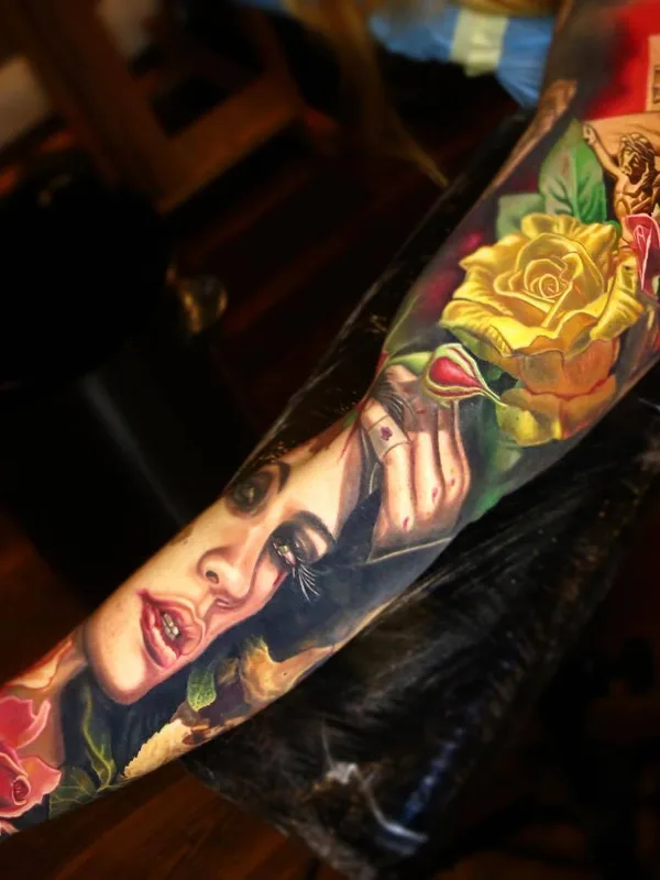 female color realism tatouage sur full sleeve #27350 | Artiste tatoueur Nikko Hurtado