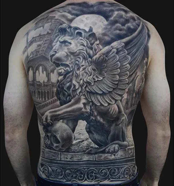 black and grey realism tattoo on full back #253 | Tattoo Artist Jamie Lee Parker