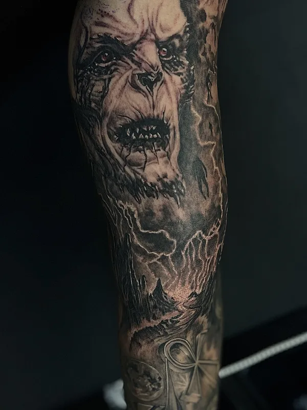 black and grey realism татуировка на full sleeve #75672 | Тату мастер ERIC M.