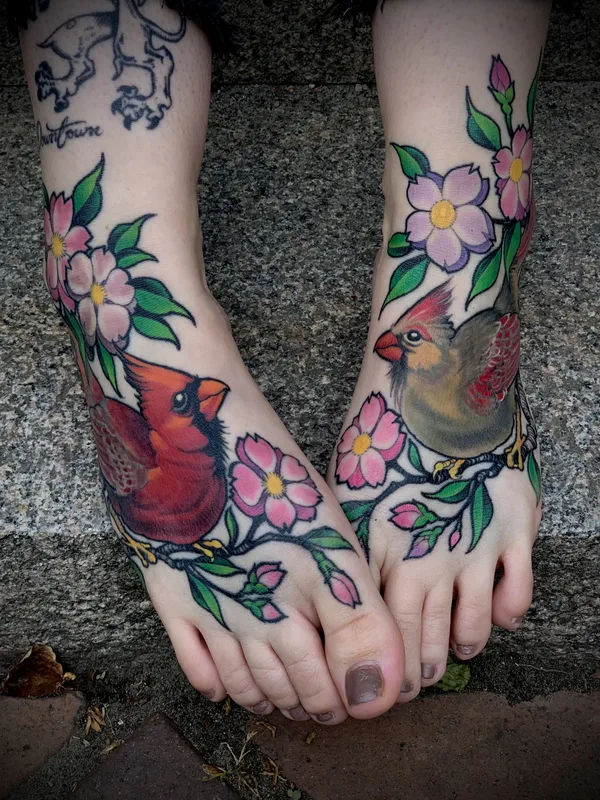 female color illustrative tattoo auf foot #75745 | Tätowierer Peter Lagergren