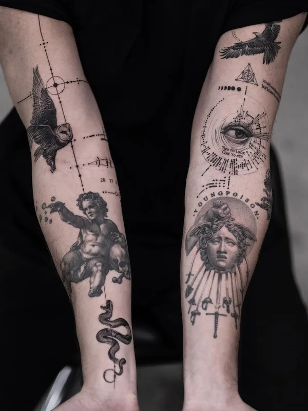 black and grey blackwork tattoo on forearm #75799 | Tattoo Artist Oscar Akermo