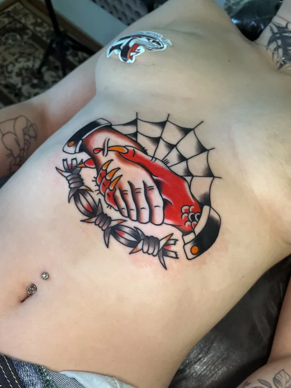 female color traditional tattoo auf chest #75870 | Tätowierer Данил Муркин