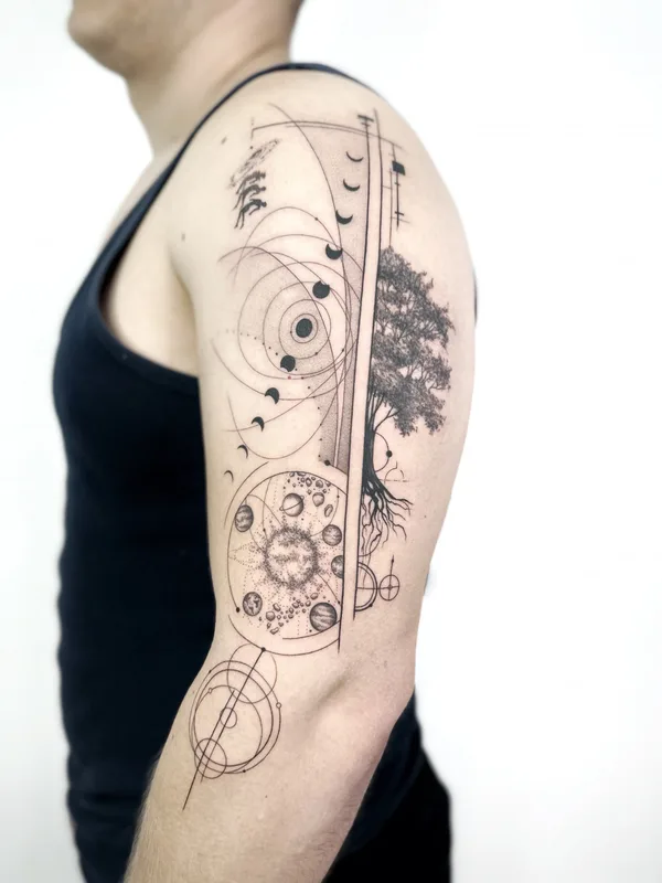 male black geometric татуировка на upper arm #75995 | Тату мастер Yana VORO