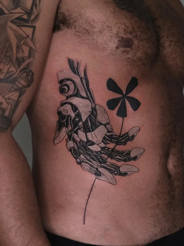 male black and grey biomechanical 타투 부위 ribcage #76014 | 타투이스트 PISATCHÉ