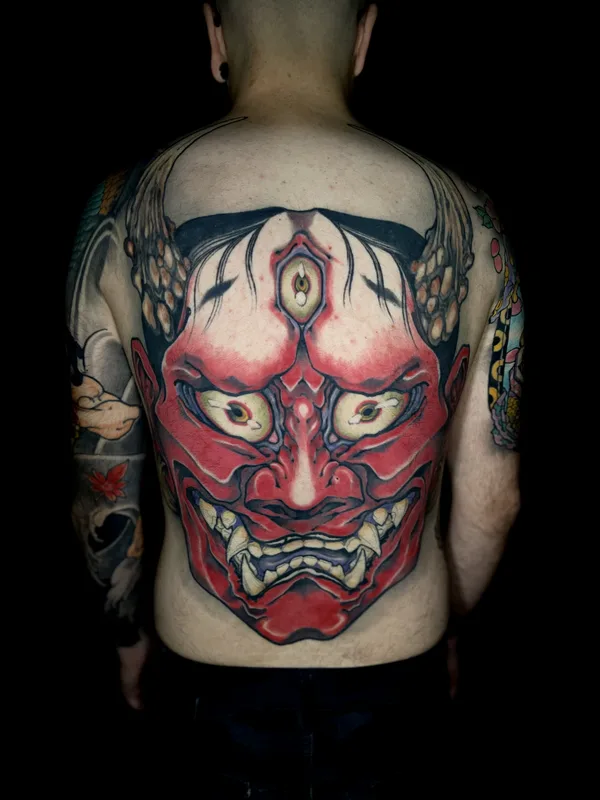 male color japanese tattoo auf full back #76083 | Tätowierer Jaco Abarca