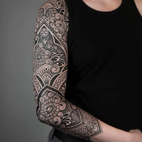 Ornamental tattoo by Dino De Cesare in Sète