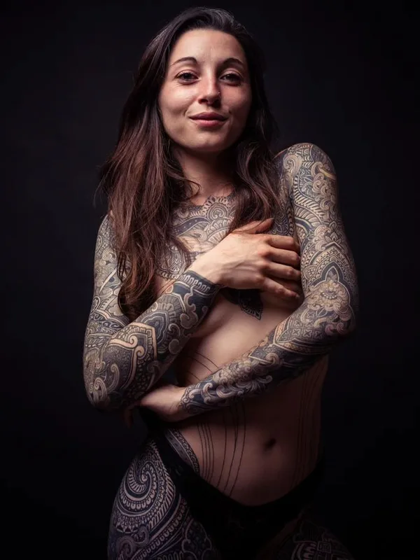 female black and grey ornamental tattoo on full body #76208 | Tattoo Artist Dino De Cesare