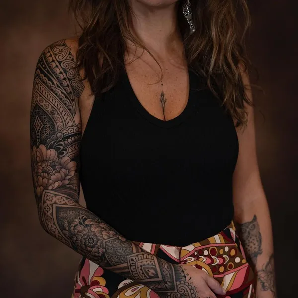 Ornamental tattoo by Dino De Cesare in Sète