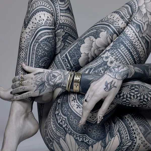 Ornamental tattoo by Dino De Cesare in Sète