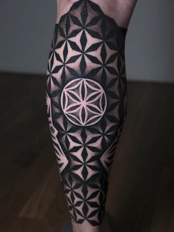 male black geometric 타투 부위 calf #76362 | 타투이스트 Oni.hori