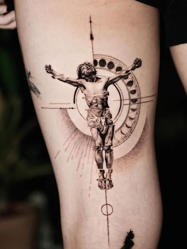 black and grey realism tattoo on thigh #76456 | Tattoo Artist Kid Needle