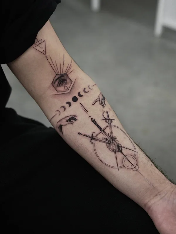 black and grey linework tattoo on forearm #76457 | Tattoo Artist Kid Needle