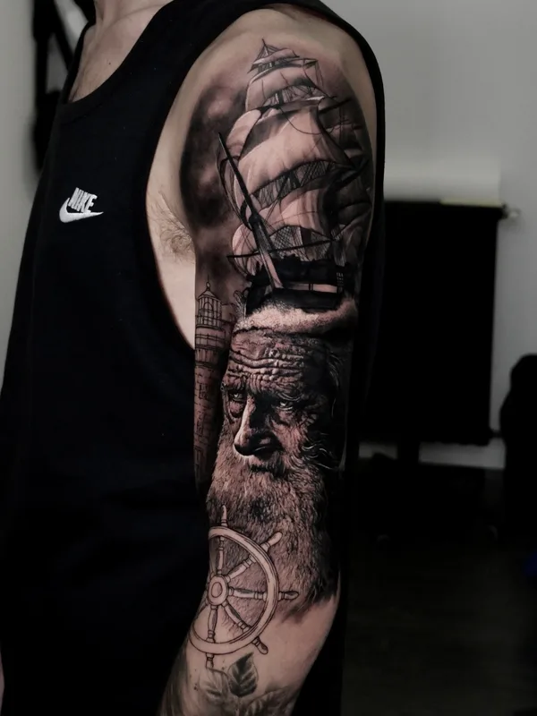 male black and grey realism tatouage sur full sleeve #76467 | Artiste tatoueur Federico Galliani