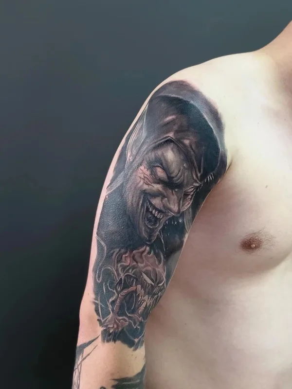male black and grey realism татуировка на full sleeve #76516 | Тату мастер Ярик Керножицкий 