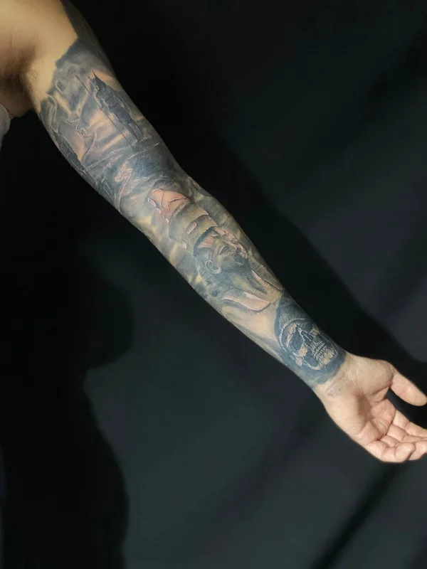 black and grey black and grey татуировка на full sleeve #76521 | Тату мастер Ярик Керножицкий 
