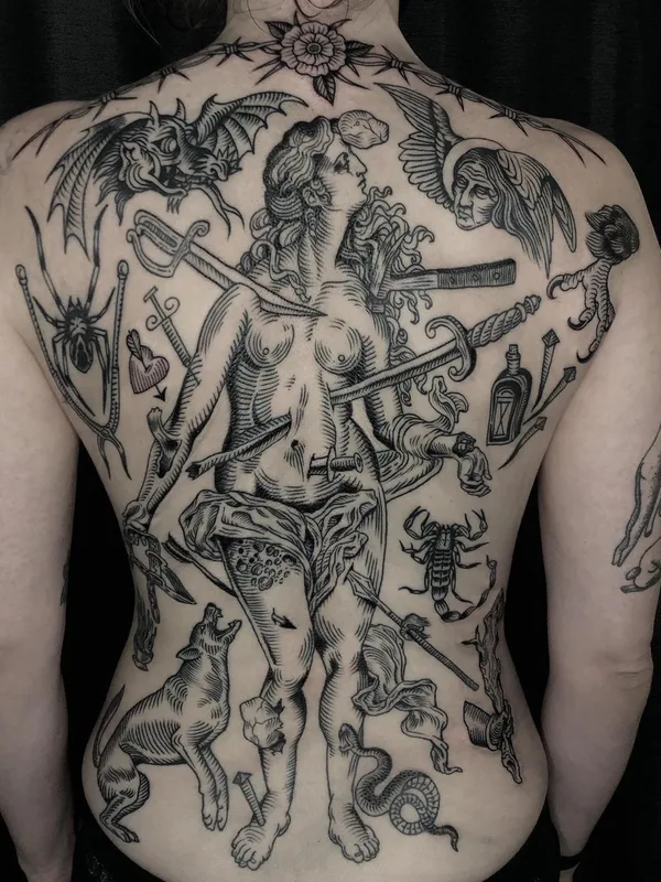 engraving tattoo by Alexandra Snelgrove in Toronto
