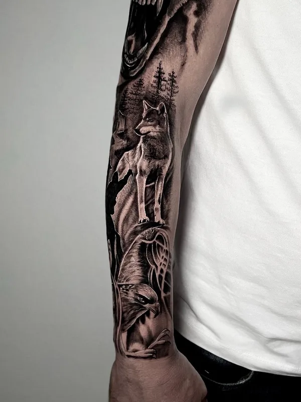 black and grey realism Tatuaggio su full sleeve #76796 | Tatuatore Berhan Tabih