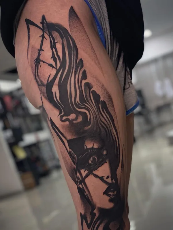 black and grey blackwork татуировка на thigh #76848 | Тату мастер КИРИЛЛ ШЕВЧЕНКО