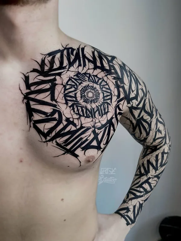 male black blackwork tattoo auf chest #76861 | Tätowierer Егор Шуга