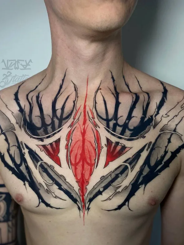 male color biomechanical tattoo auf chest #76865 | Tätowierer Егор Шуга