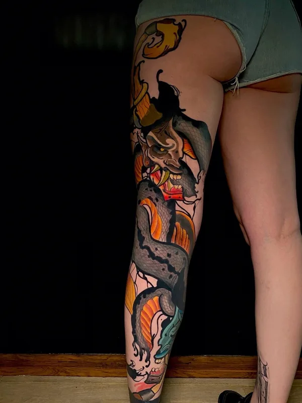 female color japanese Tatuagem em full leg #77020 | Tatuador Чергин Игорь 