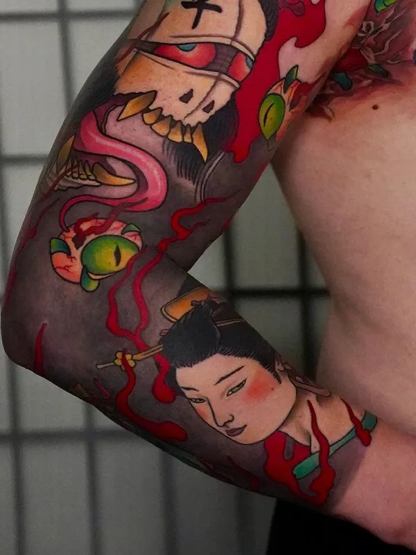 color japanese tattoo auf full sleeve #77034 | Tätowierer Alina Vax