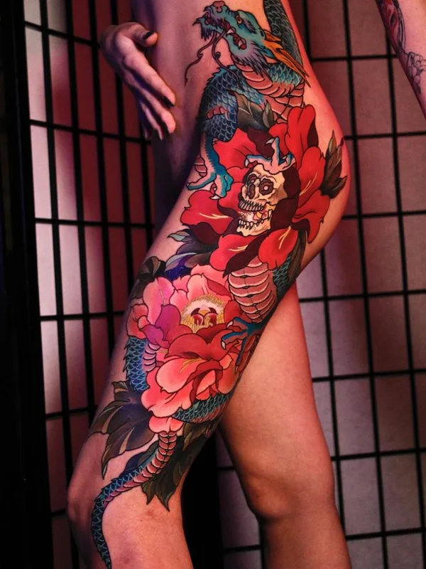 color japanese tattoo auf thigh #77039 | Tätowierer Alina Vax